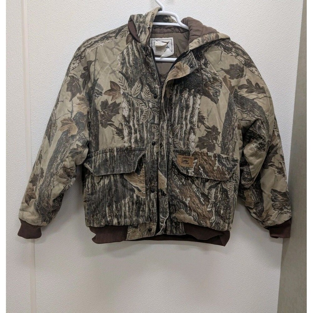 Vintage DUXBAK Large Realtree Camo Bomber Jacket Lined Hunting Fishing USA Made